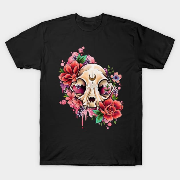 Cat Skull Design by Lorna Laine T-Shirt by Lorna Laine